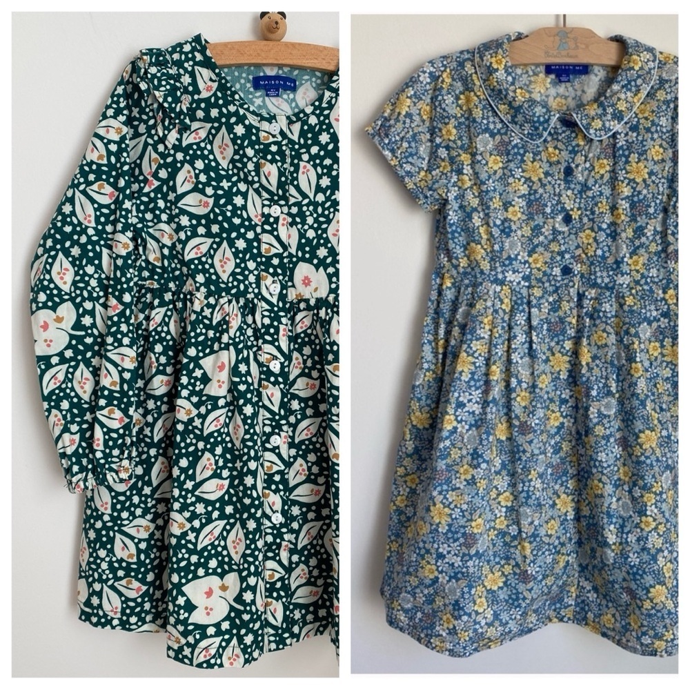 Bundle of 2 MAISON ME Floral Dresses 100% Cotton Party Flower Girl Size 4Y